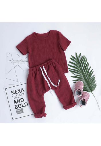 Crepe 2pcs Solid Short-sleeve Baby Set