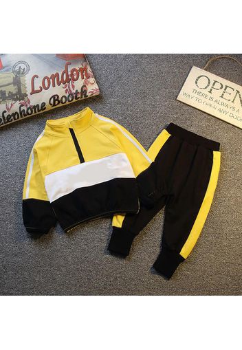 2-piece Toddler Boy Colorblock Zipper Stand Collar Sweatshirt and Pants Casual Set