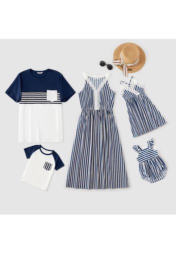 Stripe Print Family Matching Blue Sets