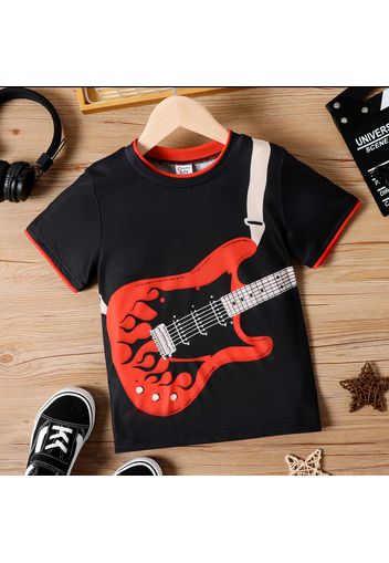 Kid Boy Guitar Print Colorblock Short-sleeve Tee