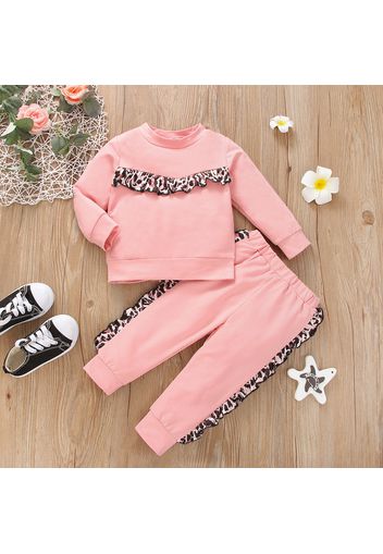 2-piece Toddler Girl Leopard Print Pullover Sweatshirt and Pants set