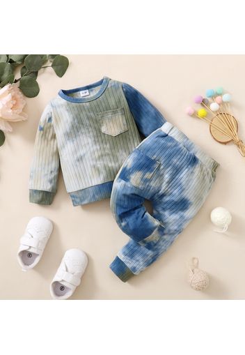 Baby 2pcs Cotton Tie Dye Ribbed Long-sleeve Pullover Set