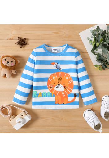 Baby Boy Lion & Letter Print Blue Striped Long-sleeve Tee