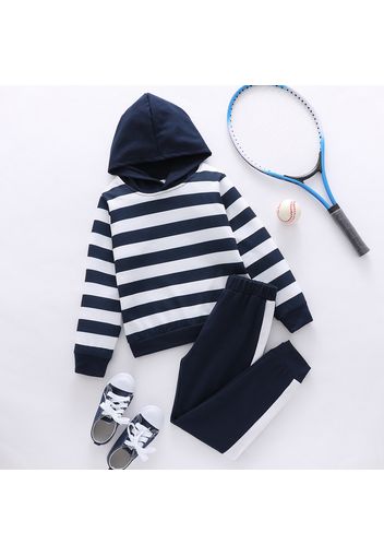 2-piece Kid Boy Stripe Hoodie Sweatshirt and Colorblock Pants Set