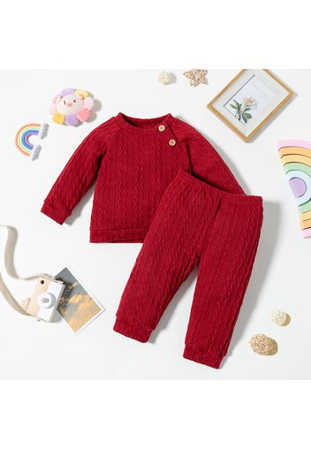 Baby Girl 2pcs Crewneck Long-sleeve Solid Pullover and Trouser Set