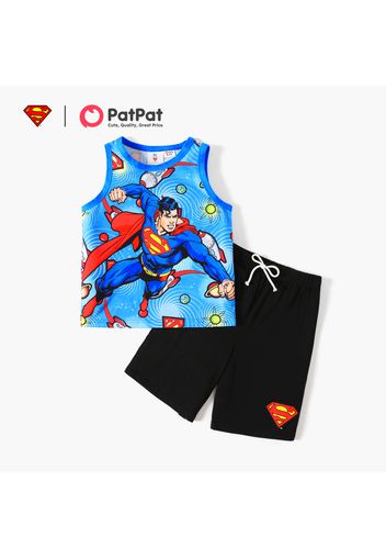 Superman 2-piece Kid Boy Figure Print Tank Top and Black Elasticized Shorts Set