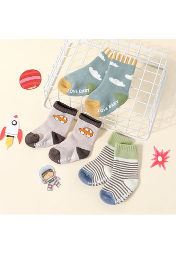 3-pack Baby / Toddler Multi-style Print Thick Terry Non-slip Socks