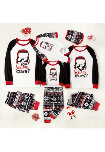 Christmas Hat and Letter Print Family Matching Black Raglan Sleeve Pajamas Sets (Flame Resistant)