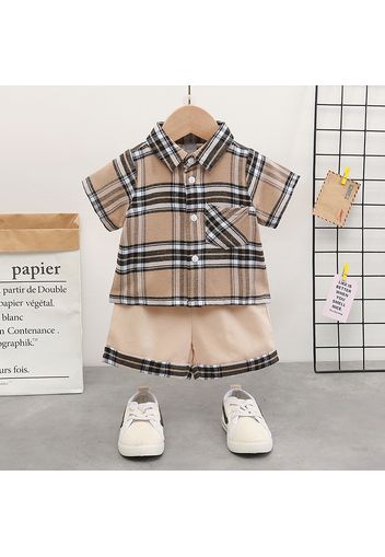 100% Cotton 2pcs Baby Boy Plaid Short-sleeve Shirt and Shorts Set