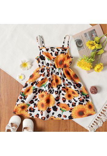 Toddler Girl Bowknot Design Orange/ Floral Print Cami Dress