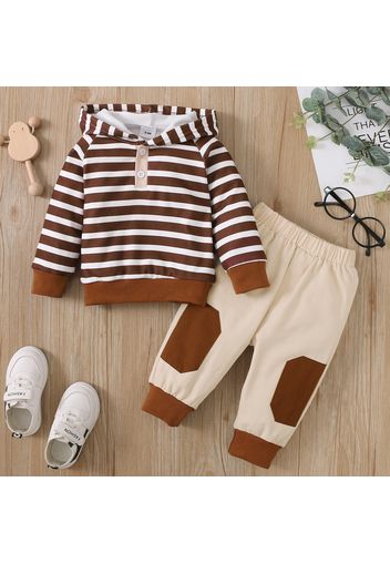 2pcs Baby Boy Striped Long-sleeve Hoodie and Colorblock Pants Set