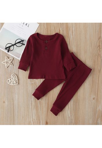 Ribbed 2pcs Solid Long-sleeve Baby Set