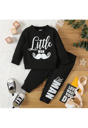 2pcs Baby Boy Mustache and Letter Print Long-sleeve Sweatshirt with Trousers Set