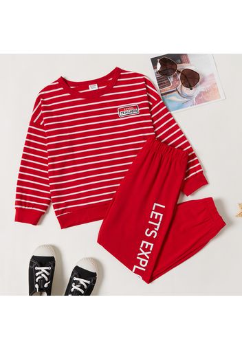 2-piece Kid Boy Stripe Letter Print Pullover and Elasticized Pants Set