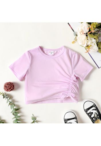 Toddler Girl Bowknot Design Ruched Solid Color Short-sleeve Tee