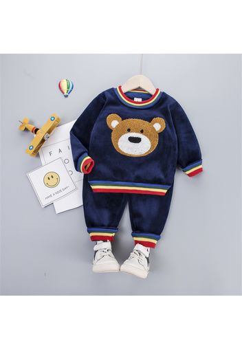 2-piece Toddler Girl/Boy Bear Pattern Striped Pullover and Elasticized Pants Set