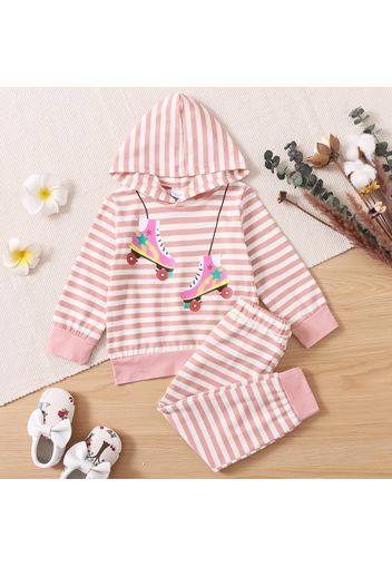 2-piece Toddler Girl Stripe Roller Skate Print/Heart Headphone Print Hoodie and Pants Set