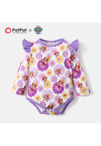 PAW Patrol Baby Girl White/Purple Daisy Floral Print Ruffle Long-sleeve Romper