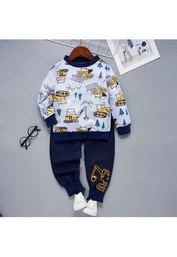 2-piece Toddler Boy Vehicle Print Pullover Sweatshirt and Pants Set