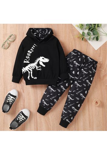 2-piece Toddler Boy Letter Dinosaur Print Hoodie Sweatshirt and Pants Set