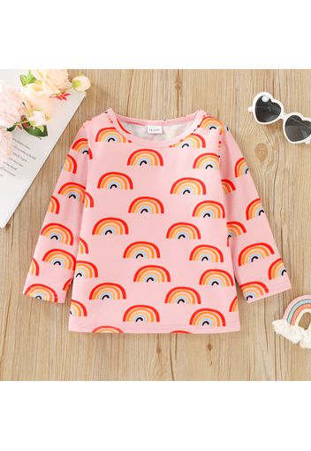 Toddler Girl Rainbow Print Long-sleeve Pink Tee