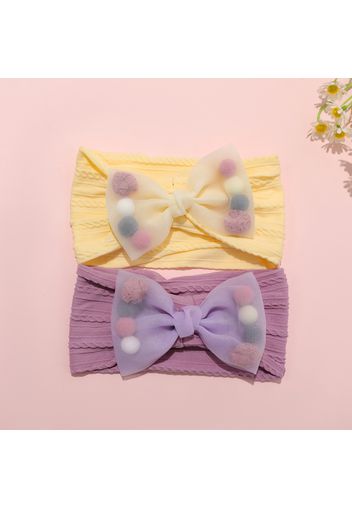 Net Yarn Bow Butterfly Colorful Ball Jacquard Headband for Girls (The ball can be moved and the position is random)