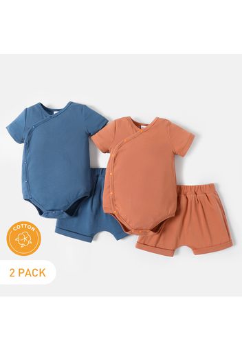 2-Pack Baby Boy Solid Short-sleeve Snap Rompers and Shorts Sets