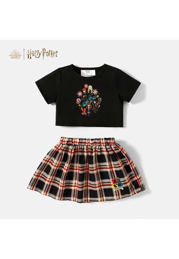 Harry Potter 2-piece Toddler Girl Floral Tee and Plaid Skirt Set