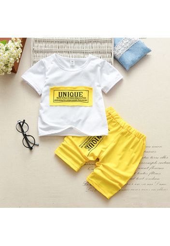 2pcs Toddler Boy Casual Letter Print White Tee and Shorts Set