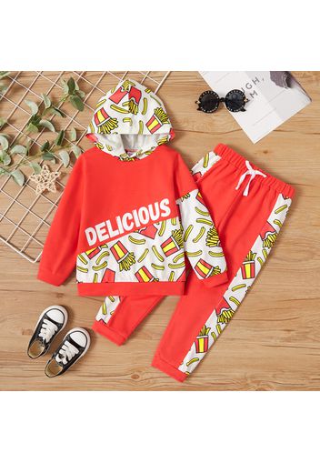 2-piece Toddler Boy Letter French fries Print Hoodie and Pants Set