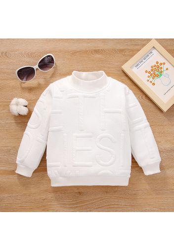 Toddler Girl Letter Textured Solid Color Pullover Sweatshirt
