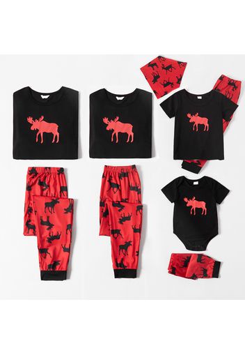 Christmas Elk Print Family Matching Short-sleeve Pajamas Sets (Flame Resistant)