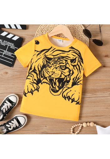 Kid Boy Animal Tiger Print Short-sleeve Yellow Tee