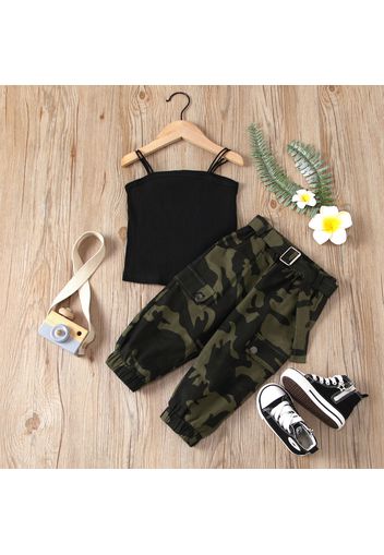 2-piece Toddler Girl Black Camisole and Camouflage Pants Set