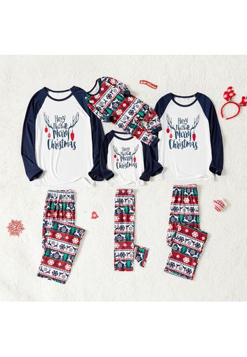 Christmas Antlers and Letter Print Family Matching Long-sleeve Pajamas Sets (Flame Resistant)