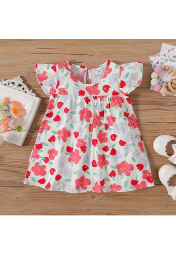 100% Cotton Baby Girl Allover Floral Print Flutter-sleeve Dress