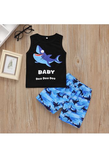 Baby / Toddler Cartoon Shark Print Tank and Shorts Set