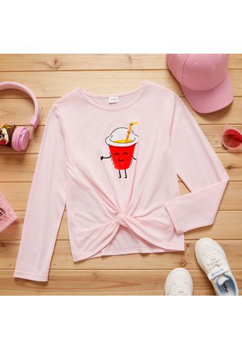 Kid Girl Food Hamburger/Cola Print Twist Knot Long-sleeve T-shirt