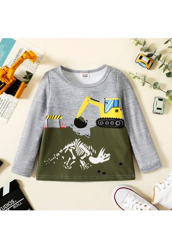 Toddler Boy Vehicle Dinosaur Print Colorblock Long-sleeve Tee