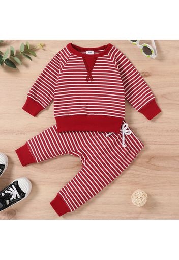 2pcs Baby All Over Striped Cotton Long-sleeve Pullover and Trousers Set