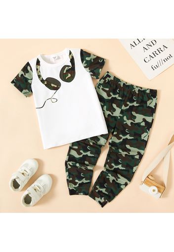 Trendy Toddler Boy Headband Camouflage Print T-shirt and Pants Set