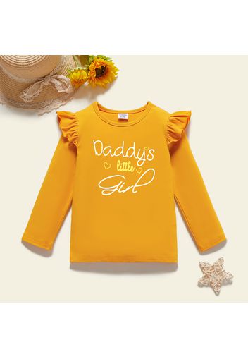 Toddler Girl Graphic Letter and Heart Print Ruffled Long-sleeve Tee