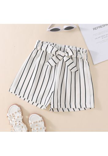 Kid Girl Casual Stripe Belted Shorts