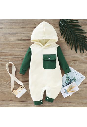 Baby Boy/Girl Thickened Fleece Lined Colorblock Long-sleeve Hooded Jumpsuit