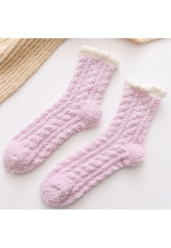 2-pack Cable Pattern Fluffy Coral Fleece Winter Warm Two-Tone Socks