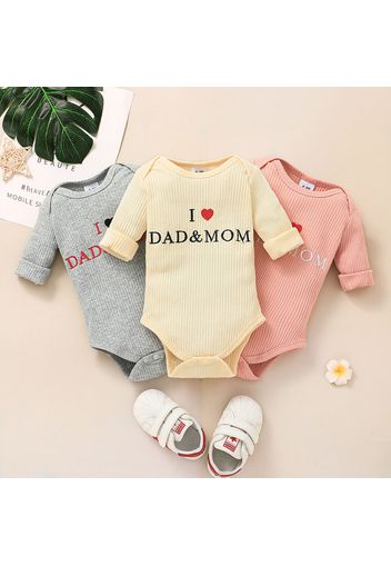 Baby Boy/Girl Love Heart and Letter Embroidered Solid Ribbed Long-sleeve Romper