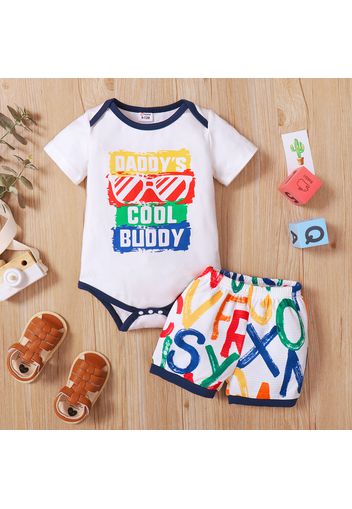 2pcs Baby Boy Cotton Short-sleeve Letter Print Romper and Shorts Set