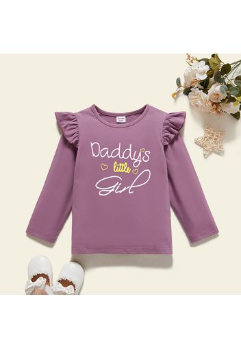 Toddler Girl Graphic Letter and Heart Print Ruffled Long-sleeve Tee