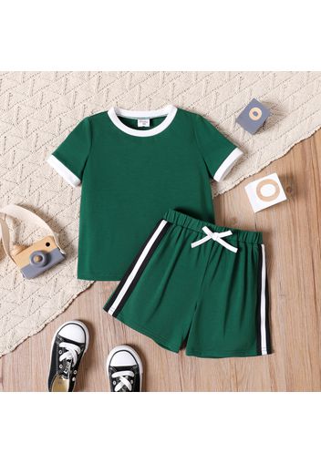 2pcs Toddler Boy Colorblock Short-sleeve Tee and Striped Shorts Set