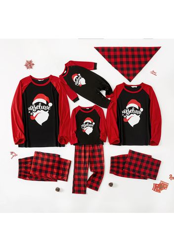 Christmas Letter Print Red Plaid Family Matching Long-sleeve Pajamas Sets (Flame Resistant)